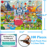 Think2Master Amusement Park 100 Pieces Jigsaw Puzzle Fun Educational Toy for Kids, School & Families. Great Gift for Boys & Girls Ages 4-8 to Stimulate Learning. Size:23.4” X 16.5” THINK2MASTER