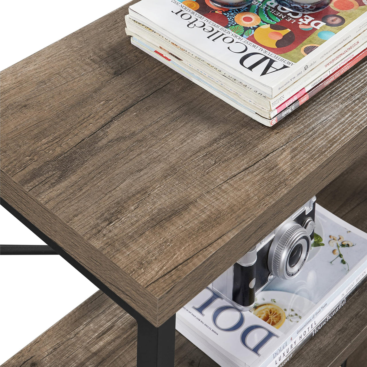 Yaheetech 55 Inch Console Table, 3 Tier Hallway Table with Storage Shelves, Industrial Sofa Table Narrow Long with Metal Frame, for Living Room, Couch, Entryway, Taupe Wood Yaheetech