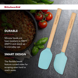 KitchenAid Bamboo Wood Handled Mini Spatula Set with Silicone Head, Set Of 2, Aqua Sky KitchenAid