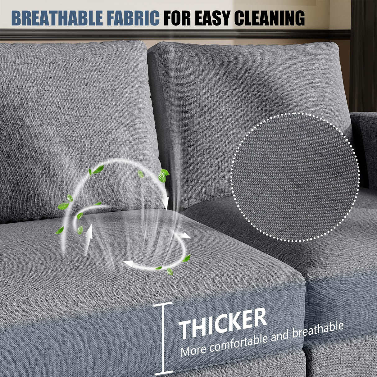 JAMFLY L Shaped Couch Sofa for Living Room, Small Sectional Sofa Couch with Breathable Fabric, Reversible Chaise, Dark Grey JAMFLY