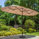 PHI VILLA 13ft Large Patio Umbrella with Solar Lights, Double-Sided Outdoor Market Rectangle Umbrella with 120 PCS LED Lights, Beige (No Base) PHI VILLA