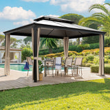 Flamaker Hardtop Gazebo Aluminum Frame Outdoor Gazebo with Privacy Curtains and Gauze Mesh Sunshade Pavilion Double Roof Canopy for Patio, Lawn, Deck, Poolside (Polyurethane Roof, 10' x 13') Flamaker