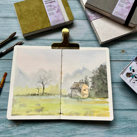 tumuarta Watercolor Sketchbook, 7.5x5, 140 LB, 300GSM, 100% Cotton Paper, Cold Press, 24 Sheets,48 Pages, Watercolor Journal for Use As Travel Sketch Book and Mixed Media Pad On The Go tumuarta