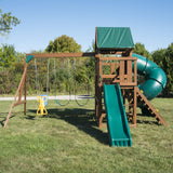 Swing-N-Slide WS 8358 Denali Tower Swing Set with Two Slides, Climbing Wall & Swings, Wood Swing-N-Slide