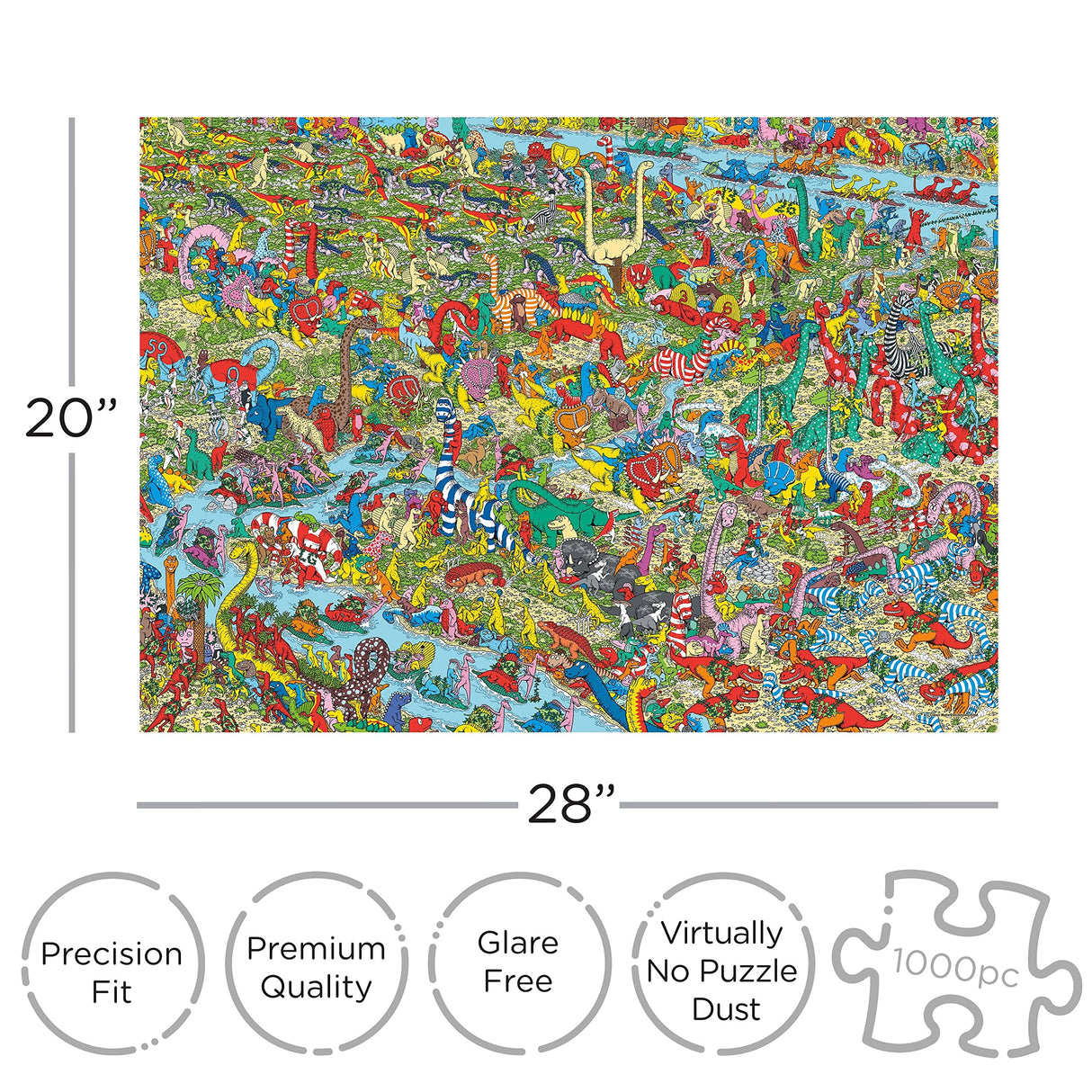 AQUARIUS Where's Waldo Dinosaurs (1000 Piece Jigsaw Puzzle) - Officially Licensed Where's Waldo Merchandise & Collectibles - Glare Free - Precision Fit - 20 x 28 Inches AQUARIUS