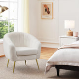 Yaheetech Sherpa Fabric Accent Chair, Modern Cozy Vanity Chair with Gold Metal Legs, Boucle Fabric Armchair with Removable Seat Cushion for Living Room Bedroom Office Guest Room, Ivory Yaheetech