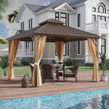 GAZEBEST 12x12 ft Hardtop Gazebo Outdoor Aluminum Patio Gazebo Double Roof Galvanized Steel Gazebo Canopy with Netting and Curtains,for Garden Patio,Patio Backyard,Deck and Lawns GAZEBEST