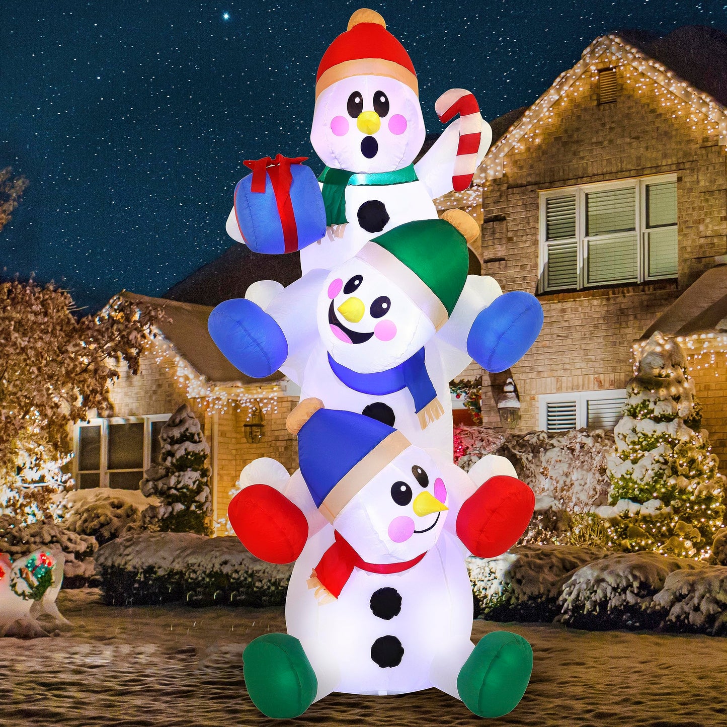 Joiedomi 6 FT Christmas Inflatable Stacked Snowman with Build-in LEDs Blow Up Inflatables for Xmas Party, Home Indoor Outdoor Yard Garden Lawn Winter Décor