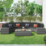 8-pieces Outdoor Patio Half-Moon Sectional Sofa Sets With Rectangular Coffee Table, All Weather PE Rattan Wicker Curved Sofa Set, Water-resistant and UV Protected Conversation Sets (Gray 8-piecesr) XD Designs