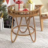FINECASA Rattan Side Table with Wicker Tray Top 20x23'', Boho Hand-Woven End Table, Small Round End Table with Hairpin Legs, Coffee Table Set for Living Room, Bedroom (Handcraft) FINECASA