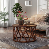 COZAYH Rustic Farmhouse Coffee Table, Round Coffee Table with X-Motifs Legs, Wood Textured Top, for Boho, French Country Decor, Brown COZAYH