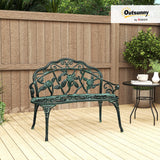 Outsunny Outdoor Bench, Cast Aluminum Outdoor Furniture, Metal Bench with Floral Rose Accent & Antique Finish, Green Outsunny