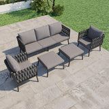 HOMREST Metal Patio Furniture Set, 5 Pieces Outdoor Aluminum Furniture w/High Back Chairs, Woven Rope Modern Patio Conversation Set for Balcony, Garden, Yard (7 Seats, Grey) HOMREST