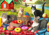 300 Piece Puzzles for Adults Large Piece - Large Jigsaw Puzzles for Kids and Seniors - Picnic Kittens and Donut Mulic