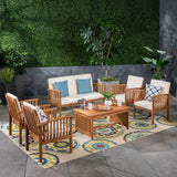 GDFStudio Outdoor 6-Seater Acacia Wood Chat Set, Brown Patina Finish and Cream GDFStudio