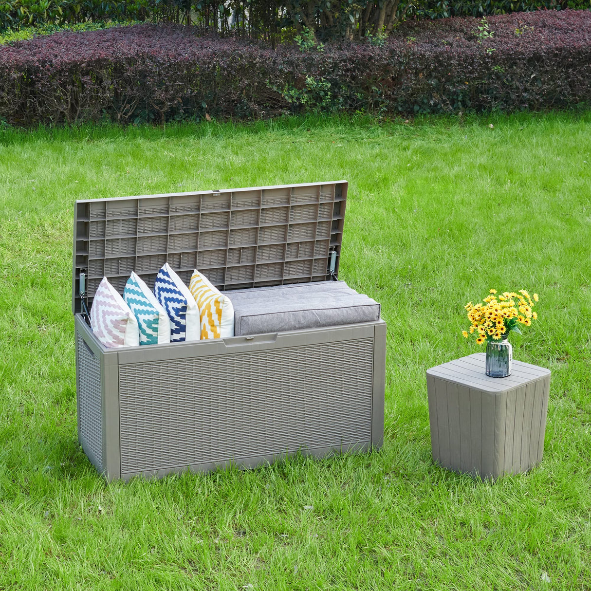 YITAHOME 100 Gallon Large Deck Box, Outdoor Resin Storage Boxes for Patio Furniture, Outdoor Cushions, Garden Tools, Water Resistant and Lockable YITAHOME