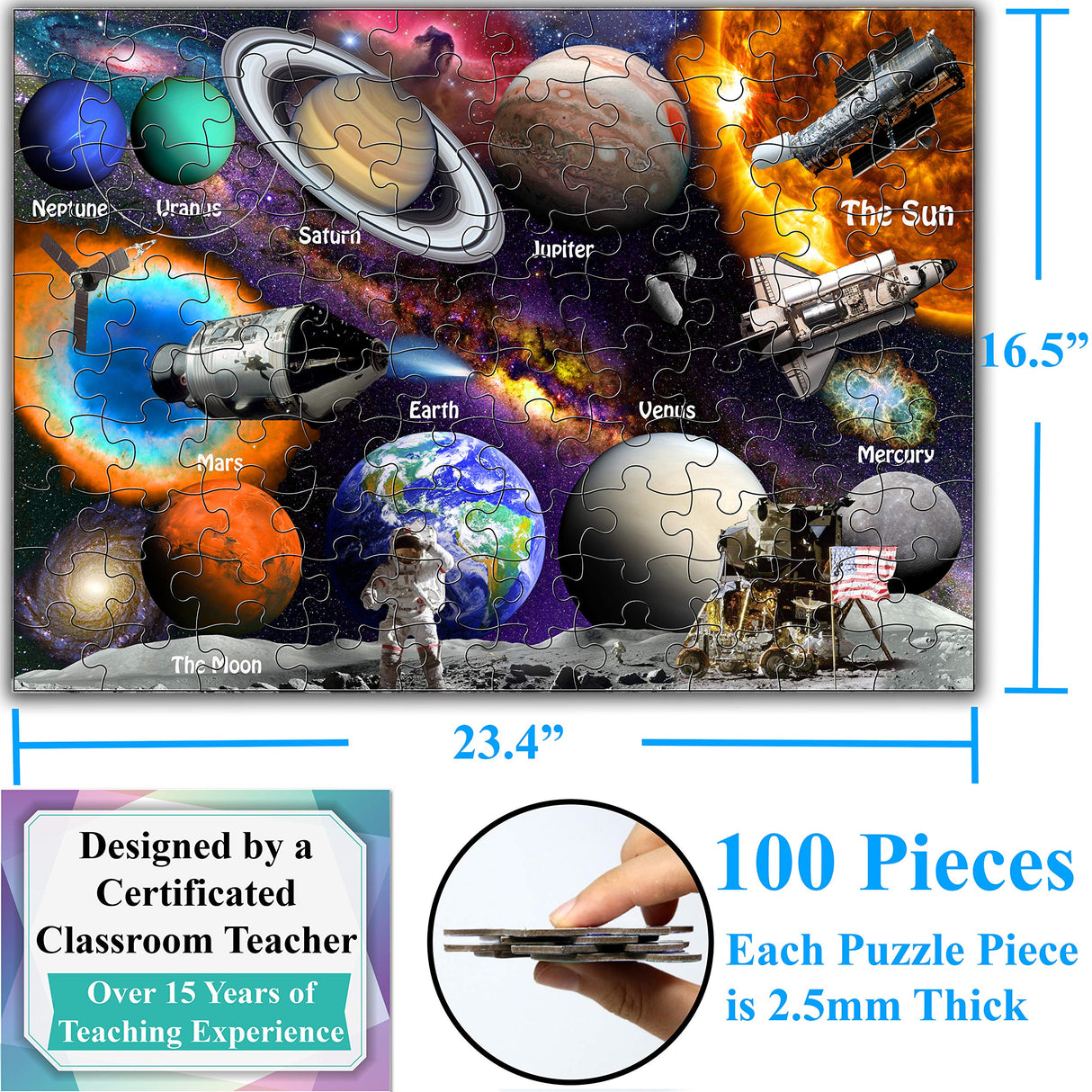 Think2Master Solar System & Space Exploration 100 Pieces Jigsaw Puzzle Fun Educational Toy for Kids, School & Families. Great Gift for Boys & Girls Ages 4-8 8-10 to for Learning. 23.4” X 16.5” THINK2MASTER