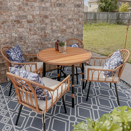 YITAHOME 5 Pieces Patio Dining Table Chair Set, Outdoor Table and Chairs with 4 Holders, Patio Furniture Set with Umbrella Hole, Outdoor Rattan Dining Table Set for Patio, Backyard, Balcony, Garden YITAHOME