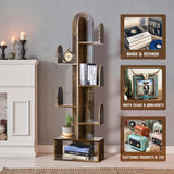 DOZILY Cactus Tree Bookshelf, 5-Tier Wood 50" Tall Corner Storage Rack for CDs/Movies/Books, Small Space-Saving Organizer Shelves for Living Room, Bedroom, Home Office (Rustic Brown) DOZILY