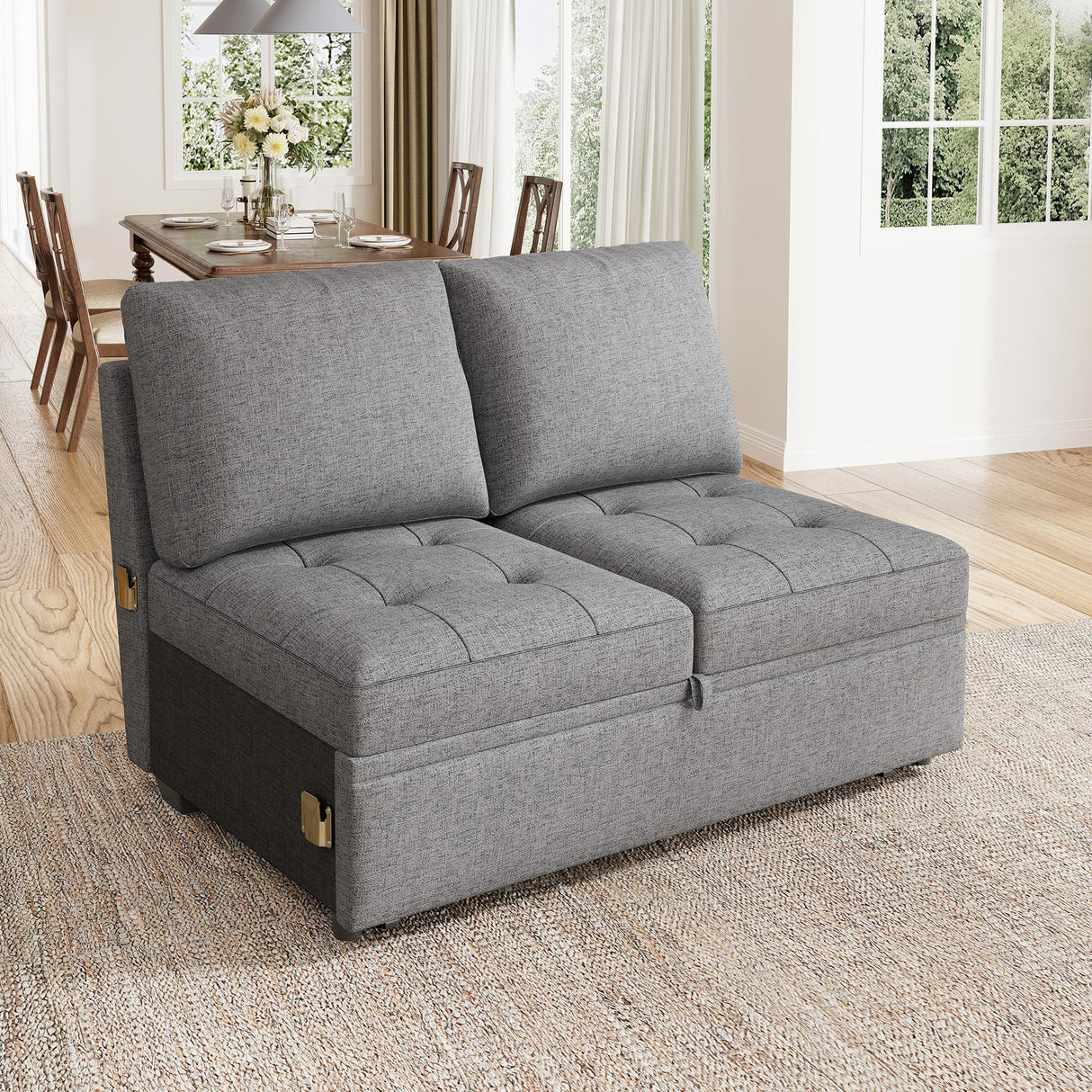 HONBAY Modular Sectional Sleeper Sofa with Pull Out Bed, Pull Out Bed for Sectional Couch, Grey HONBAY
