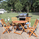 Sunnydaze Meranti Wood 5-Piece Foldable Outdoor Patio Dining Set - 4-Chairs and 1 Table - Teak Oil Finish Sunnydaze