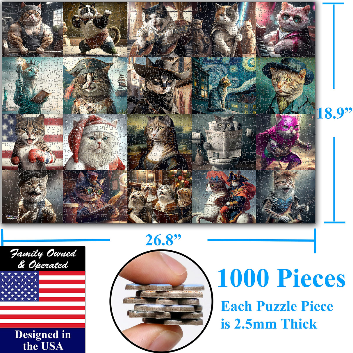 Think2Master Funny Cats 1000 Pieces Jigsaw Puzzle Featuring heartwarming Kittens and Cats. Fun for Teens, Seniors & Families. Great Gift for Kids Ages 13+ Size: 26.8” x 18.9” THINK2MASTER