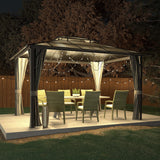 Yardenaler Outdoor 10x13 FT Hardtop Gazebo Canopy with Double Polycarbonate Roof, Permanent Outdoor Pavilion with Curtain & Mesh Netting for Patio, Garden, Backyard, Black Yardenaler
