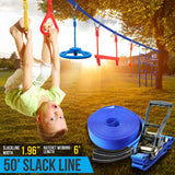 SereneLife Ninja Warrior Slack Line Obstacle Course 50ft Slackline with 18 Jungle Gym Tree Climbing Attachments Backyard Outdoor Play Equipment Set for Kids Outside with Rope Ladder and Accessories SereneLife