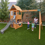 KidKraft Sterling Falls Wooden Swing Set/Playset with Clubhouse, Mailbox, Slide and Play Kitchen KidKraft