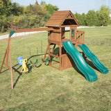 Swing-N-Slide WS 8353 Knightsbridge Deluxe Wooden Swing Set with Two Slides, Climbing Wall, Swings, Glider & Picnic Table, Wood Swing-N-Slide