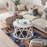 COZAYH Farmhouse Coffee Table, Rustic Round Coffee Table with X-Motifs Legs, Wood Textured Top, for Boho, French Country Decor, Antique White COZAYH