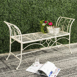 SAFAVIEH PAT5016A Collection Arona Antique White Wrought Iron 51" Outdoor Garden Bench SAFAVIEH