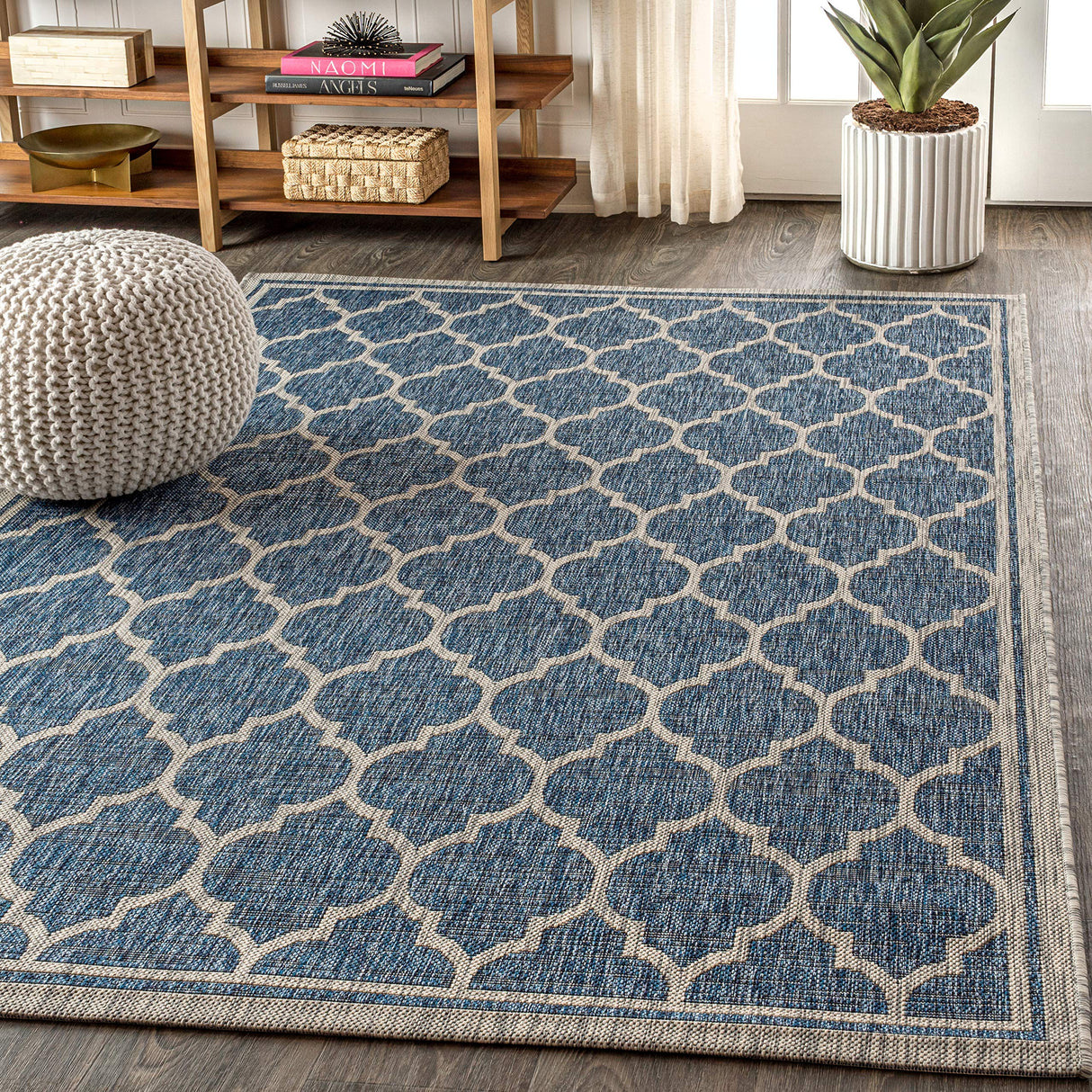 JONATHAN Y Moroccan Trellis Indoor Outdoor Area Rug 8X10 Navy/Gray, Trebol Textured Weave for Backyard, Patio, Porch, Easy-Cleaning, High Traffic, Pet-Friendly, Non-Shedding (SMB109D-8) JONATHAN Y