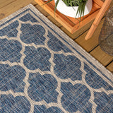 JONATHAN Y Moroccan Trellis Indoor Outdoor Area Rug 8X10 Navy/Gray, Trebol Textured Weave for Backyard, Patio, Porch, Easy-Cleaning, High Traffic, Pet-Friendly, Non-Shedding (SMB109D-8) JONATHAN Y