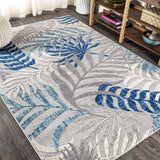 JONATHAN Y Tropics Palm Leaves Indoor Outdoor Area Rug 3X5 Gray/Blue, Boho for Backyard, Patio, Porch, Easy-Cleaning, High Traffic, Pet-Friendly, Non-Shedding (AMC100A-3) JONATHAN Y