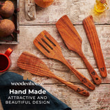 Wooden Spatula for Cooking, Kitchen Set of 4, Natural Teak Wooden Utensils including Paddle, Turner Spatula, Slotted Spatula and Wood Scraper. Nonstick cookware. WOODENHOUSE LIFELONG QUALITY