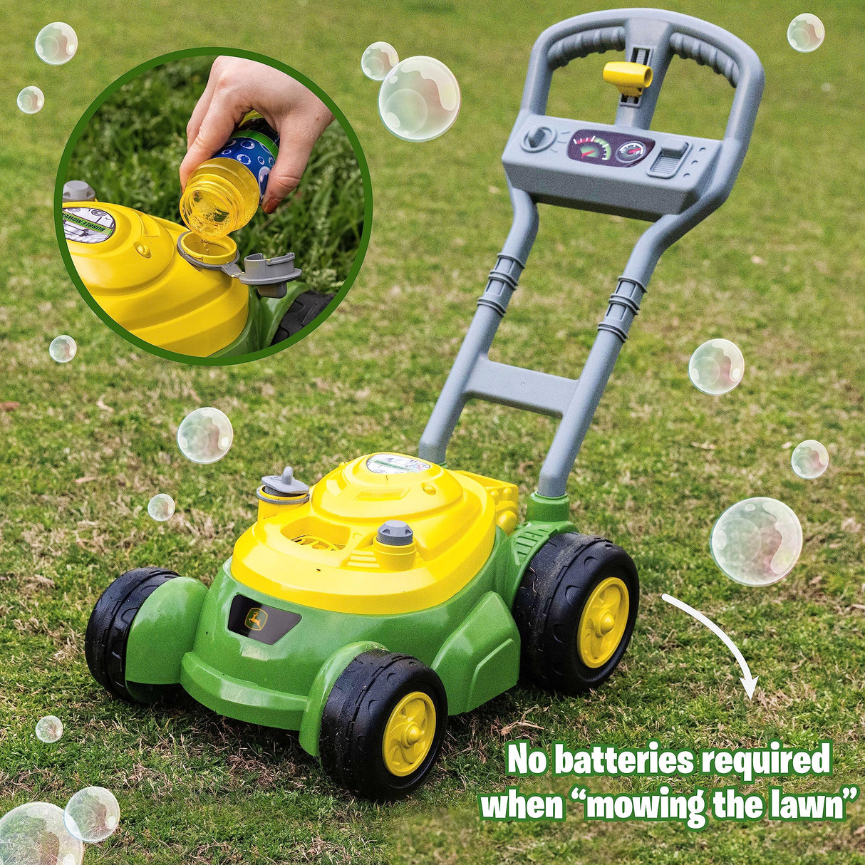 John Deere Bubble Lawn Mower for Toddlers, Bubble Blowing Machines, Indoor and Outdoor Gardening Toy, Birthday, Party Favor for Preschool Girls and Boys, No Batteries Required, 2+ John Deere