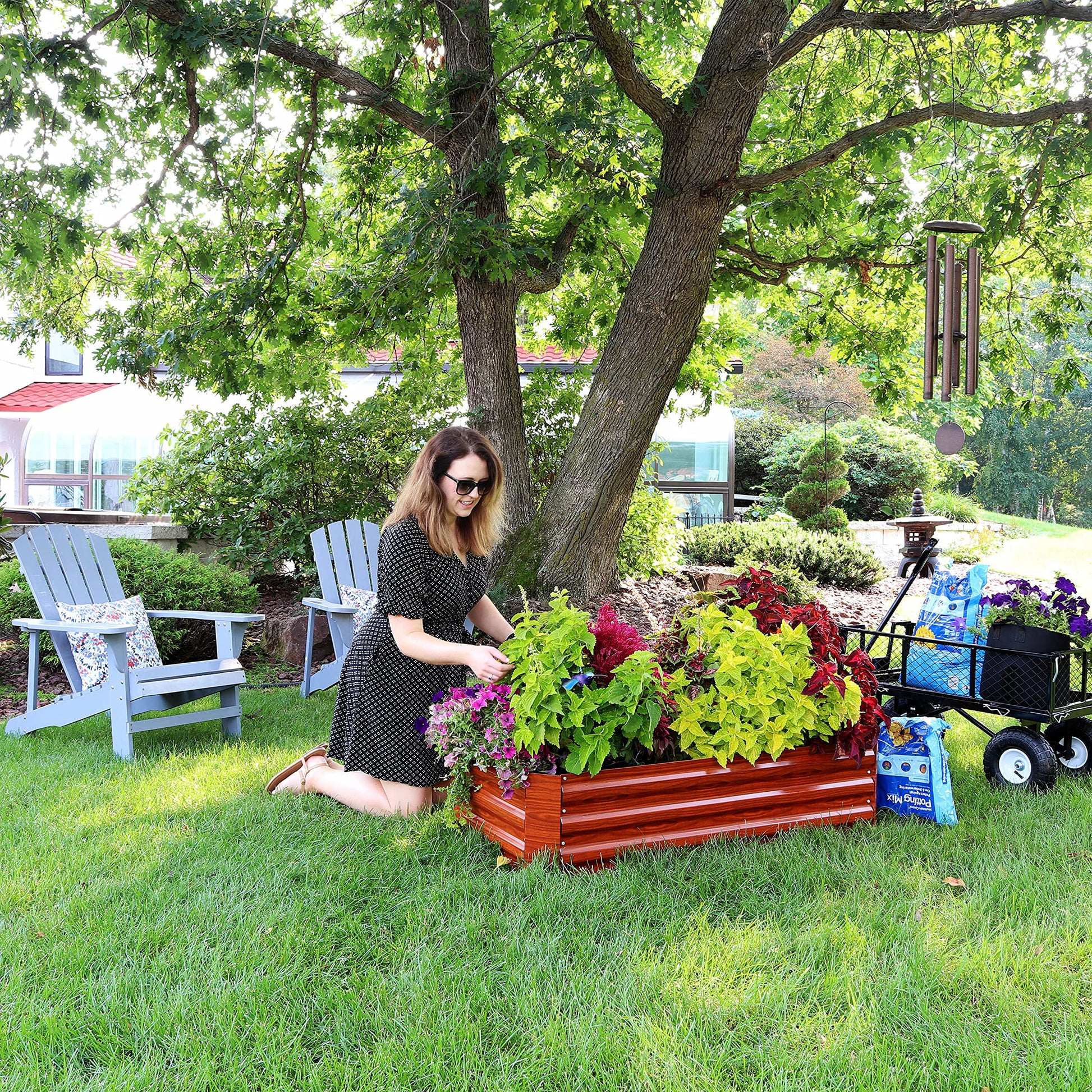 Sunnydaze 48-Inch Galvanized Steel Outdoor Raised Garden Bed - Rectangle Planter for Vegetables and Flowers - Woodgrain - WoodArtSupply