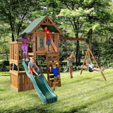 Swing-N-Slide WS 8357 Elkhorn Swing Set with Slide, Climbing Wall & Swings, Wood Swing-N-Slide
