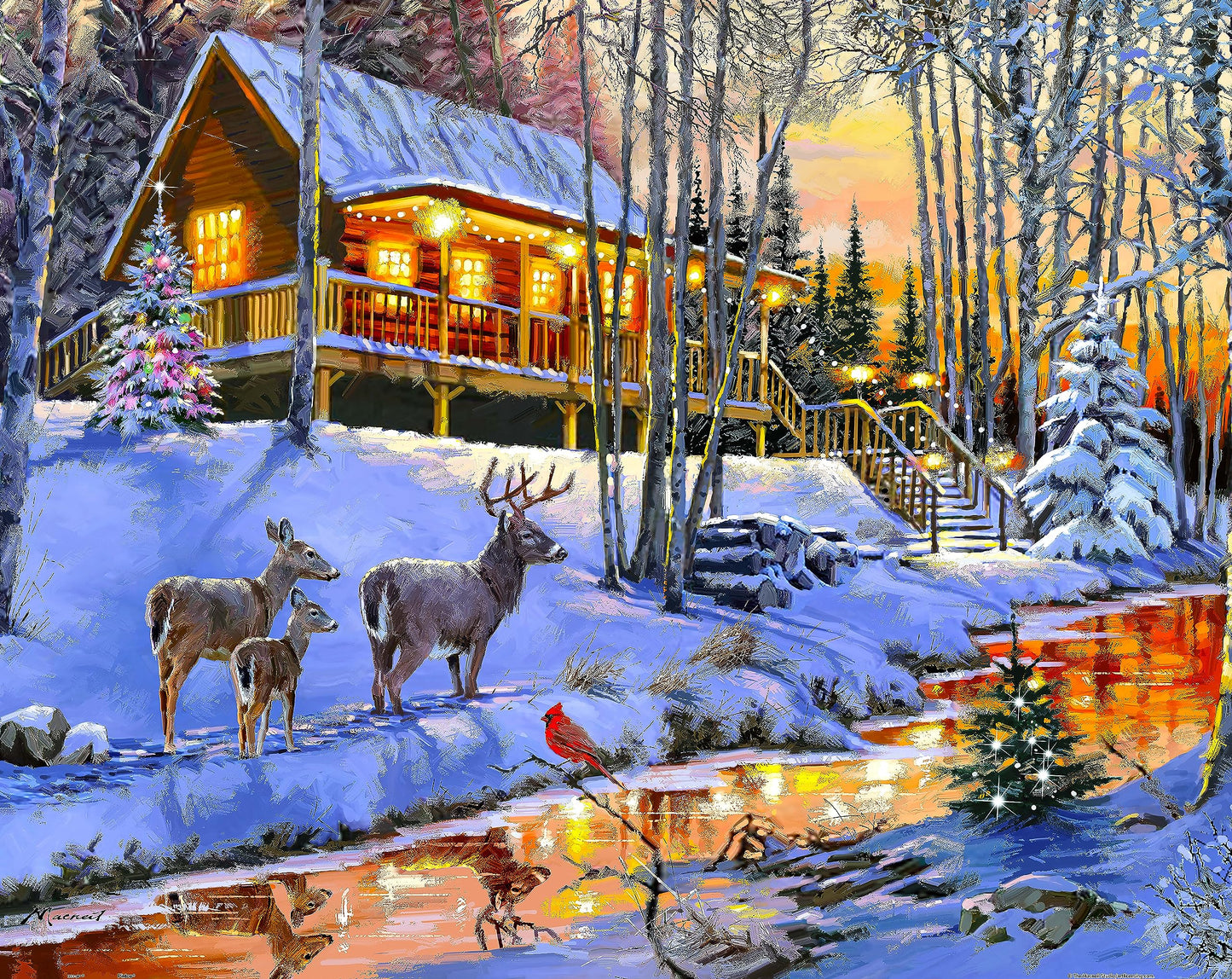 Pintoo Jigsaw Puzzles 2000 Piece for Adults - The Macneil Studio - Winter Cabin in The Woods Beautiful Plastic Puzzle for Home Decor Zero Dust Easy Storage [H3395] - WoodArtSupply