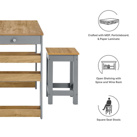 Galley 3-Piece Kitchen Island and Stool Set by Modway HouseOfZazla