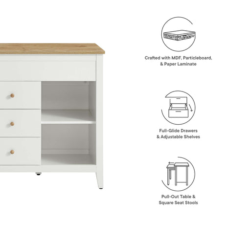 Farmstead 3-Piece Kitchen Island and Stool Set by Modway HouseOfZazla