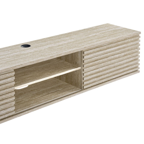 Render 70" Faux Travertine Wall-Mount Media Console TV Stand HouseOfZazla