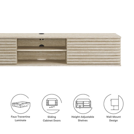 Render 70" Faux Travertine Wall-Mount Media Console TV Stand HouseOfZazla