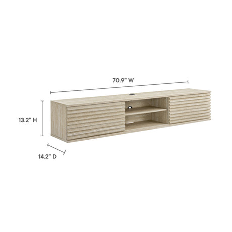 Render 70" Faux Travertine Wall-Mount Media Console TV Stand HouseOfZazla