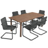 Abacus 7-Piece Rectangular Outdoor Patio Aluminum Dining Table Set with Rattan Armchairs HouseOfZazla