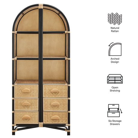 Jane 71 Inch Tall Arched Natural Rattan Bookshelf by Modway HouseOfZazla