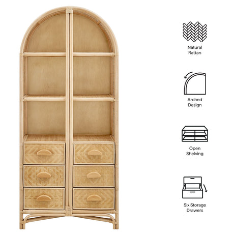 Jane 71 Inch Tall Arched Natural Rattan Bookshelf by Modway HouseOfZazla