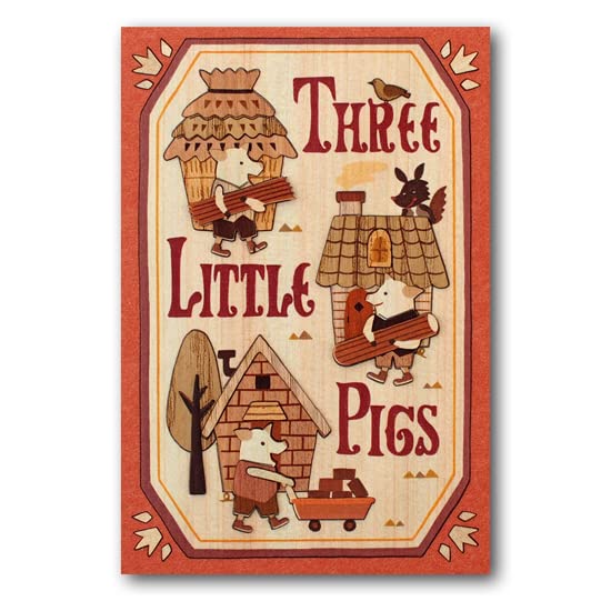 'KINOWA Wooden Art Kit Kiharie The Three Little Pigs Made in Japan KINOWA