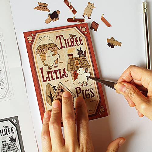 'KINOWA Wooden Art Kit Kiharie The Three Little Pigs Made in Japan KINOWA